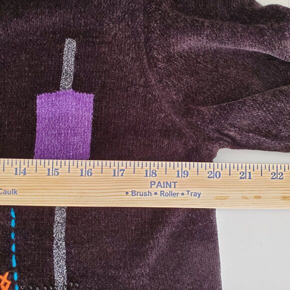 VTG 90s Black Floral Beaded Chenille Cardigan Sweater S M Artsy Cottage Granny - Picture 9 of 12